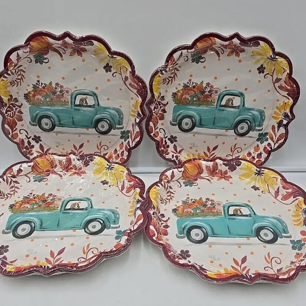 4 PACKS‎ The Pioneer Woman Pumpkin Dog Truck Paper Plate; 32 Ct.; 11.5